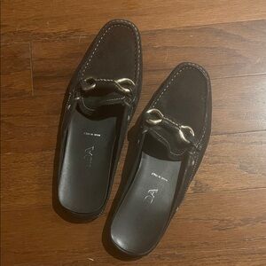 Prada Black Suede Loafer Mules Size 37